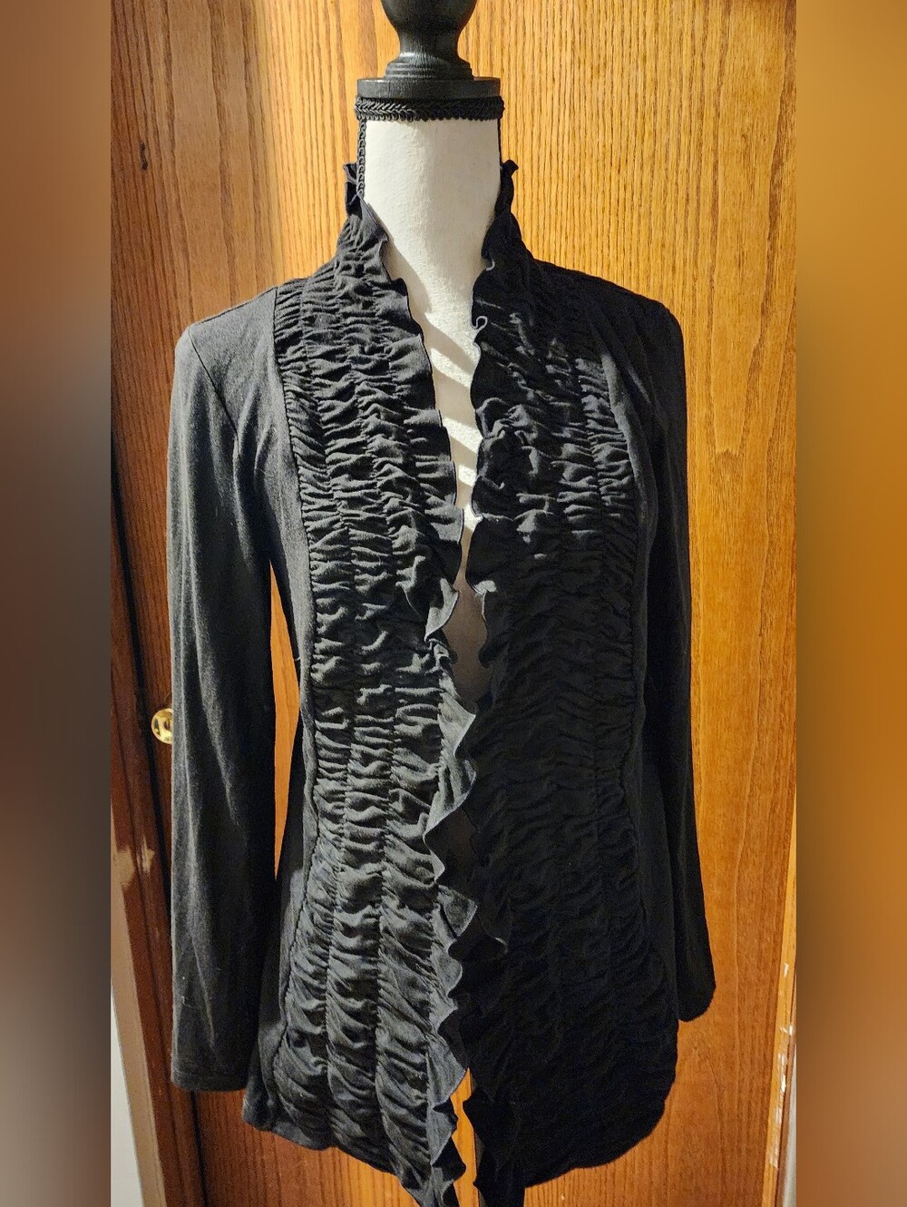 Cato Black Ruffle Front Open Cardigan M